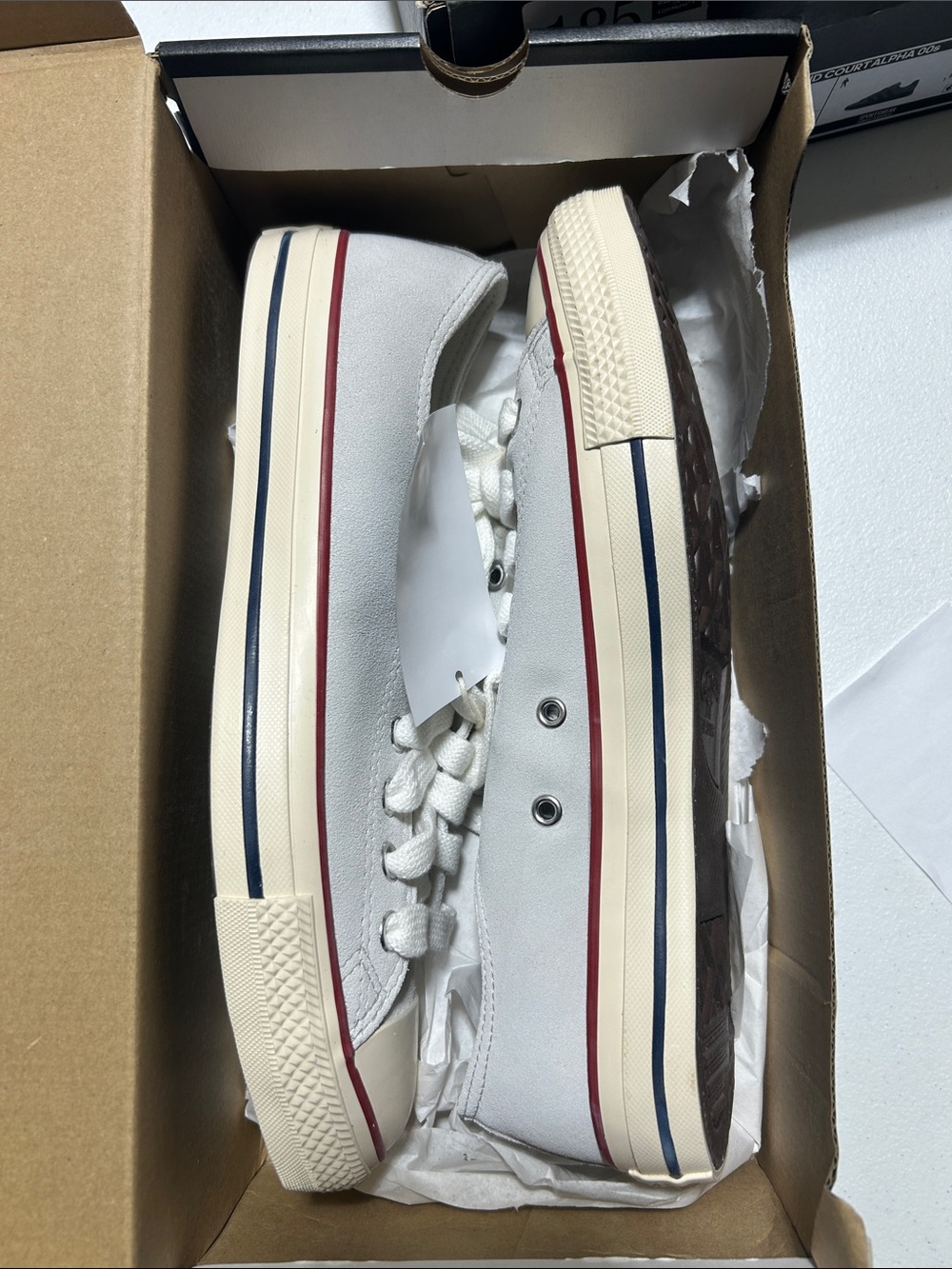 Converse grey Canvas Low-Top Sneakers with Red & Navy Stripes - Men